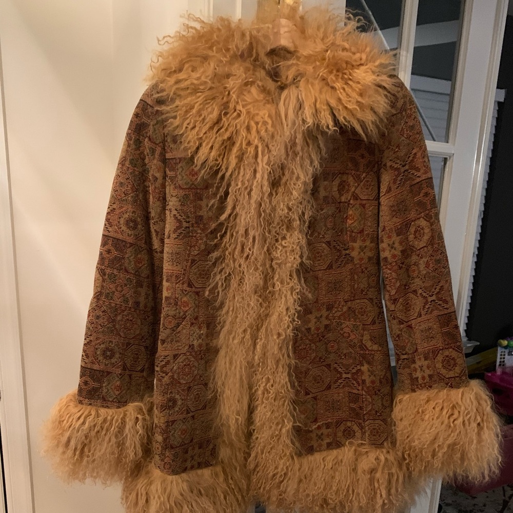 1 Madison Tapestry coat w/ Mongolian lamb fur